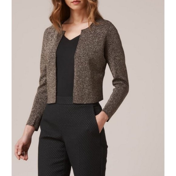 LK Bennett Lurex Plated Spark Cardigan Black/ Gold Size Medium - Picture 1 of 8